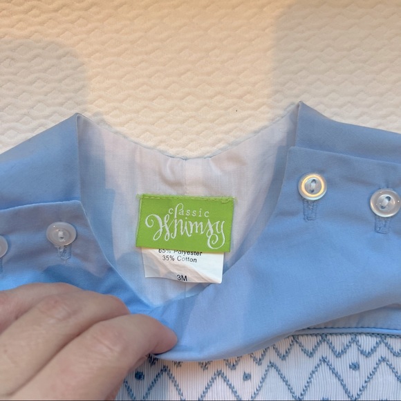 Classic Whimsy Smocked Blue Jon Jon/Romper - Picture 5 of 6